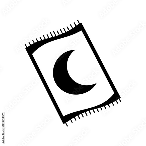 Iconic prayer mat with crescent moon symbol on white Vector