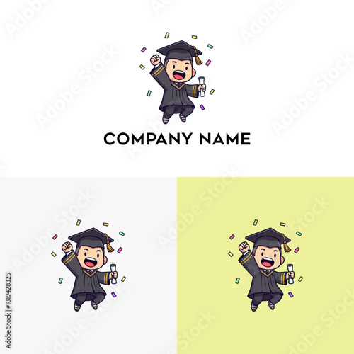 Cartoon Graduate Jumping with Joy After Graduation Ceremony