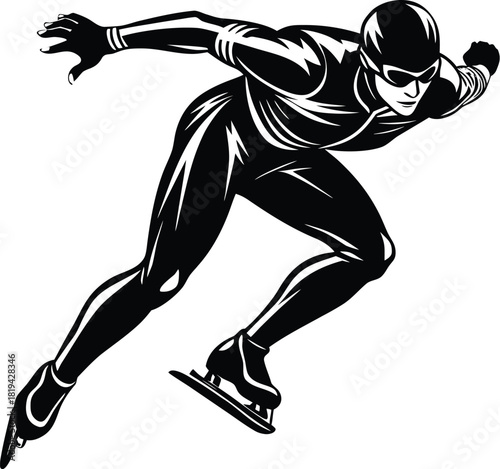 Speed skater racing silhouette vector featuring dynamic motion and athletic posture, perfect for winter sports graphics, ice skating posters, competition branding, athlete logos, and fitness designs.