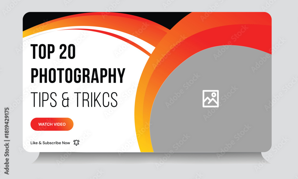 Fototapeta premium Best photography reel tips and tricks video thumbnail banner design, daily photography techniques video cover banner design, fully customizable vector eps 10 file format