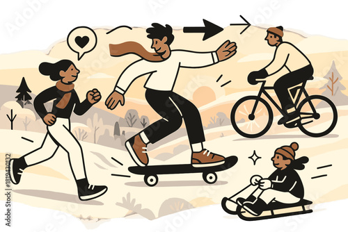 Frosty Morning Delight. Sunrise over frosty hills. Soft snow on rolling hills, warm pastel sky, trees and