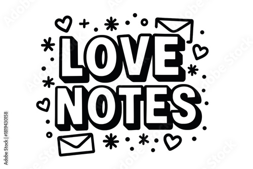 Bold Love Notes. Love Notes — Bold Block Lettering; thick uppercase letters with subtle inner shadow, stacked