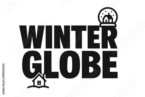 Winter Globe Design. Winter Globe — Bold Block Lettering; thick uppercase letters with subtle inner shadow,
