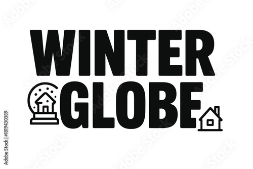 Winter Globe Design. Winter Globe — Bold Block Lettering; thick uppercase letters with subtle inner shadow,