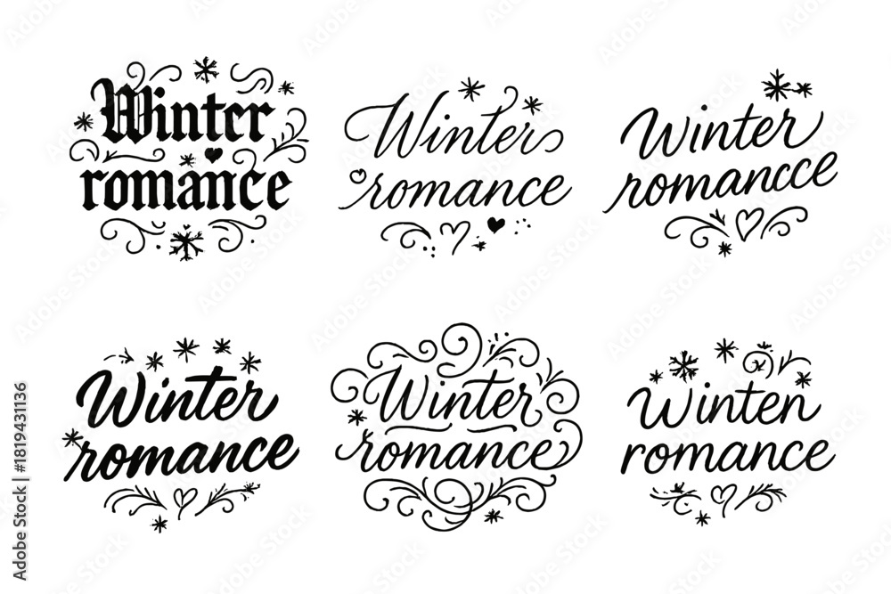 Fototapeta premium Winter Romance Calligraphy. Winter romance. Create a calligraphy lettering illustration of the phrase: Winter