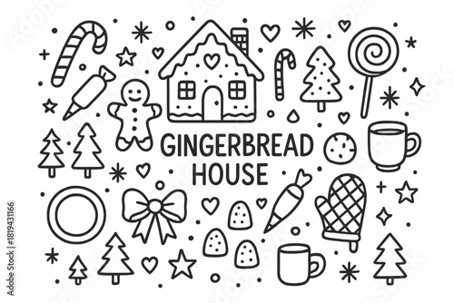 Gingerbread House Doodle. Gingerbread house. Hand-drawn doodle illustration of Gingerbread house. Gingerbread