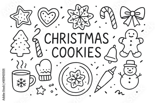 Doodle Christmas Cookies. Christmas cookies. Hand-drawn doodle illustration of Christmas cookies. Star cookie,