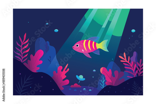 tropical-marine-life-scene-with-neon-hued-fish-and.eps
