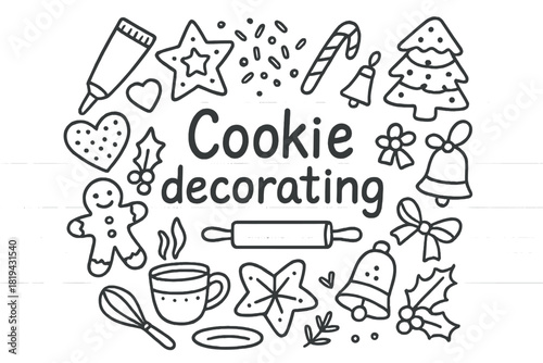 Cookie Decorating Doodles. Cookie decorating. Hand-drawn doodle illustration of Cookie decorating. Icing tube,
