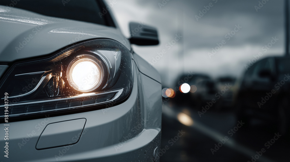 Fototapeta premium Car front light detail showing sleek illumination