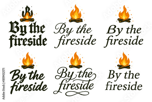 By the Fireside Calligraphy. By the fireside. Create a calligraphy lettering illustration of the phrase: By