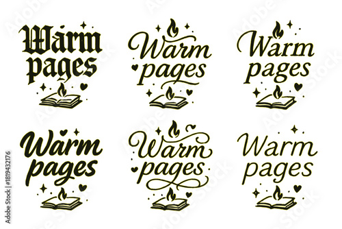 Warm Pages Styles. Warm pages. Create a calligraphy lettering illustration of the phrase: Warm pages. Render 6