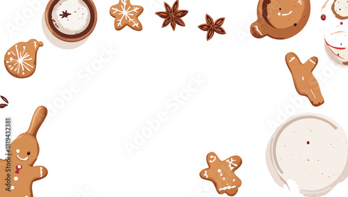 Christmas gingerbread cookies and spices frame