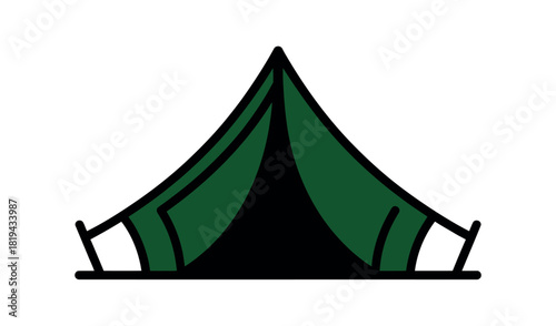 A green tent stands ready for camping adventures.