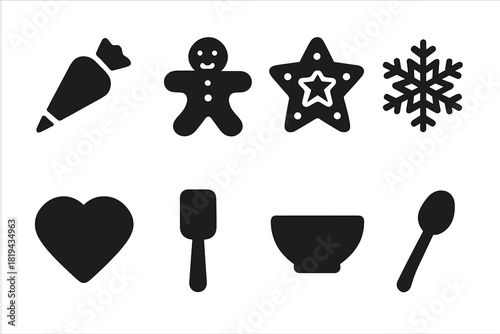 Cookie Decorating Icons. Cookie Decorating. Filled icon set of Cookie Decorating: icing bag, gingerbread man,