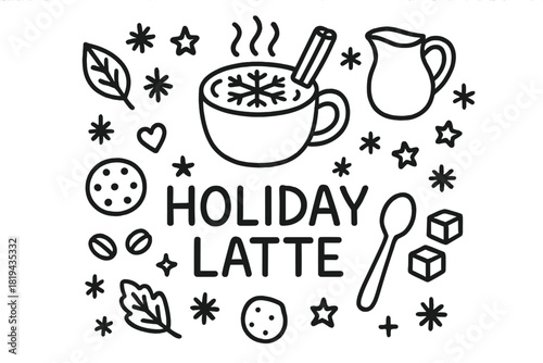 Holiday Latte Doodle. Holiday Latte. Hand-drawn doodle illustration of Holiday Latte. Coffee cup, snowflake