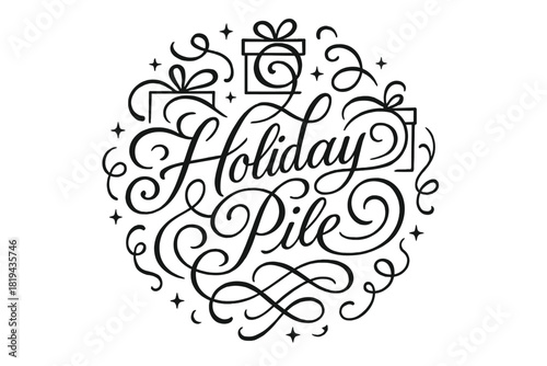 Festive Flourish Lettering. Holiday Pile — Flourish Lettering: elegant looping script with swashes curling
