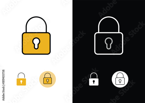 Simple Gated Lock Keyhole Outline Flat Line art style Icon Set Symbol Sign Vector