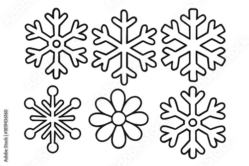 Simple Snowflake Coloring Page. Simple snowflake shapes children’s coloring book illustration, outlined