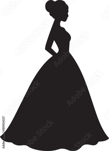 a woman in a flowing ball gown with her hair in a bun female fashion silhouette vector