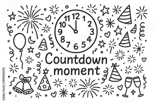 Countdown Celebration Doodle. Countdown moment. Hand-drawn doodle illustration of Countdown moment. Clock face