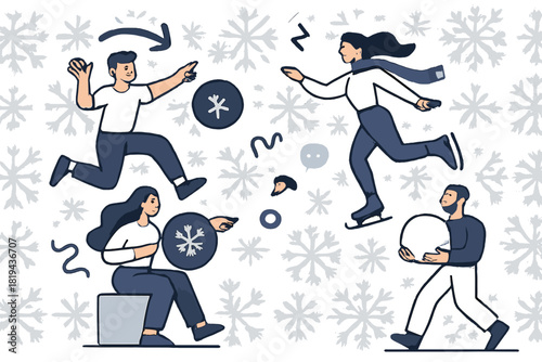 Geometric Snowflake Symphony. Snowflake pattern geometric. Angular symmetric snowflakes arranged in uniform