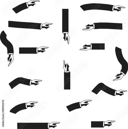 Human hands pointing in various directions