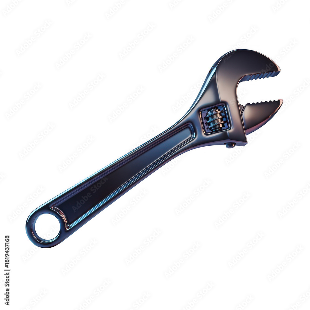 Obraz premium Adjustable wrench tool chrome metal spanner repair equipment isolated art on transparent background