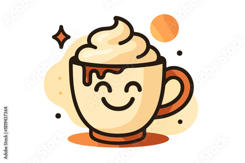 Smiling Cocoa Delight. Festive cocoa moment. Smiling cup with whipped cream, chocolate drizzle forming eyes