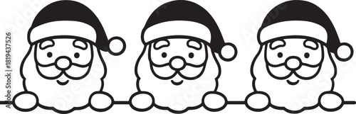 Three Santa Claus faces peeking over a line vector