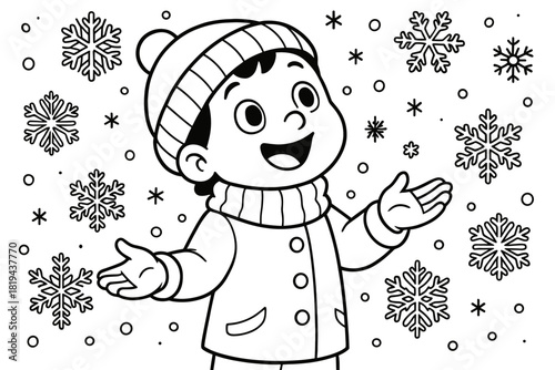 Snowflake Coloring Fun. Snowflake wonder children’s coloring book illustration, outlined drawing, child