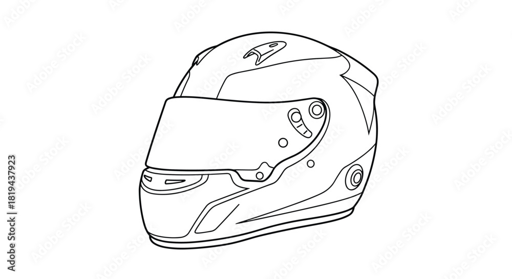Naklejka premium Detailed line art illustration of a professional racing helmet a symbol of speed protection and motor sports.