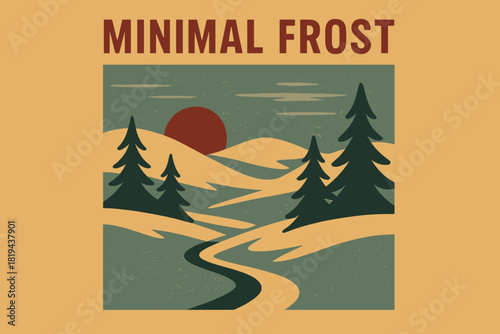 Retro Winter Landscape. Minimal Frost — Retro Poster (alt): condensed sans-serif; centered composition with