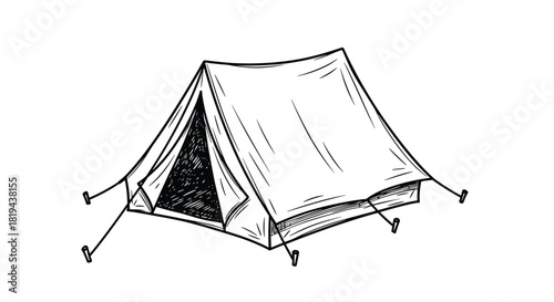 Hand-drawn outline illustration of a classic camping tent an iconic symbol for outdoor adventures travel and nature exploration.