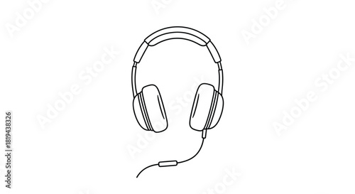 Simple line art illustration of classic wired headphones a universal icon for music audio and sound listening.