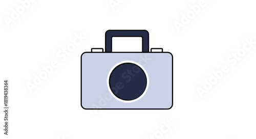 Simple flat design illustration of a camera bag a minimalist icon representing photography travel and equipment storage.