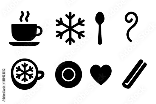 Snowflake Latte Icons. Snowflake Latte. Filled icon set of Snowflake Latte: coffee cup, latte foam, snowflake