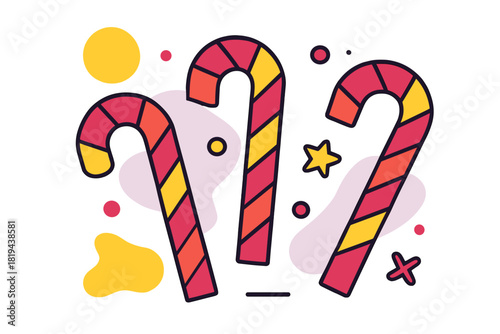 Geometric Candy Canes. Candy cane trio. Three geometric candy canes with slight rotation, playful floating