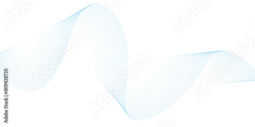 Abstract blue wave element for design. Digital frequency track equalizer. Stylized line art background. Vector illustration. Wave with lines created using blend tool. Curved wavy line, smooth stripe.