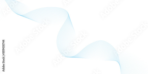 Abstract blue wave element for design. Digital frequency track equalizer. Stylized line art background. Vector illustration. Wave with lines created using blend tool. Curved wavy line, smooth stripe.