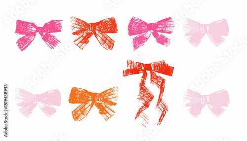 Colorful hand-drawn bow illustrations Festive decorations for celebrations and design projects, isolated
