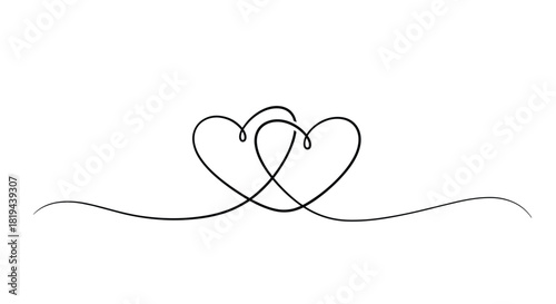 Elegant continuous line art drawing of two intertwined hearts a minimalist symbol of love romance and connection.