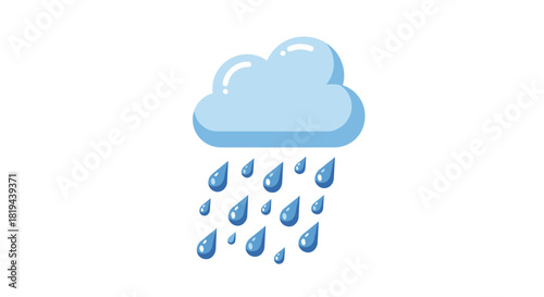Cute and simple illustration of a blue cloud with falling raindrops a universal weather icon for rain or precipitation.