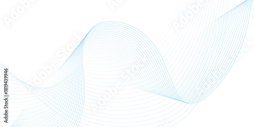 Abstract blue wave element for design. Digital frequency track equalizer. Stylized line art background. Vector illustration. Wave with lines created using blend tool. Curved wavy line, smooth stripe.