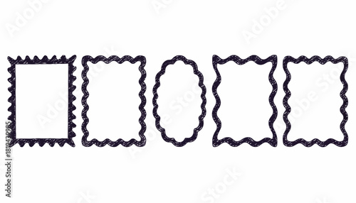 Set of Decorative Frames with Various Shapes in Black and White for Design and Decoration