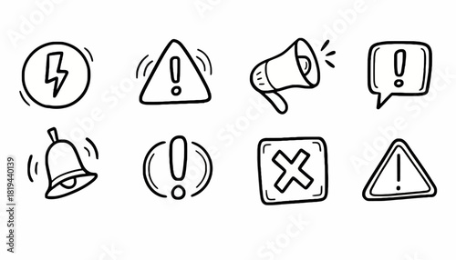 Alert Hand Drawn Icon Collection Attention, Warning, Notification and Messages