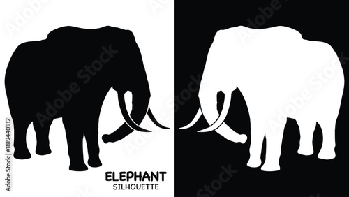 Elephant Silhouette icon. Simple vector illustration, Side view black big asian elephant silhouette vector illustration design on white and black background, Walking big elephant strong power, sign