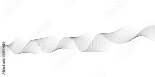 Undulate gray wave swirl. frequency soundwave; twisted curve lines with blend effect. Technology, data science, geometric border pattern. Isolated on white background. Vector illustration 
