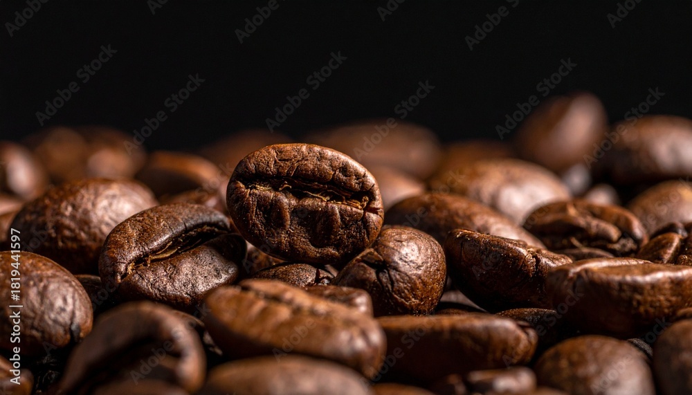 custom made wallpaper toronto digitalClose-up of roasted coffee beans on black background — rich texture and glossy surface.