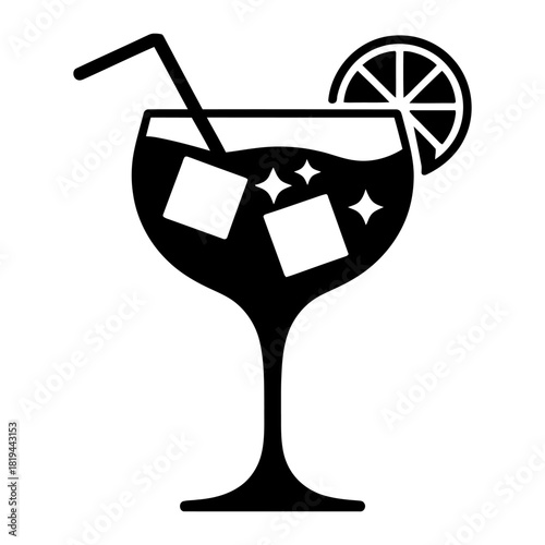 Gin tonic cocktail icon Silhouette vector on white background